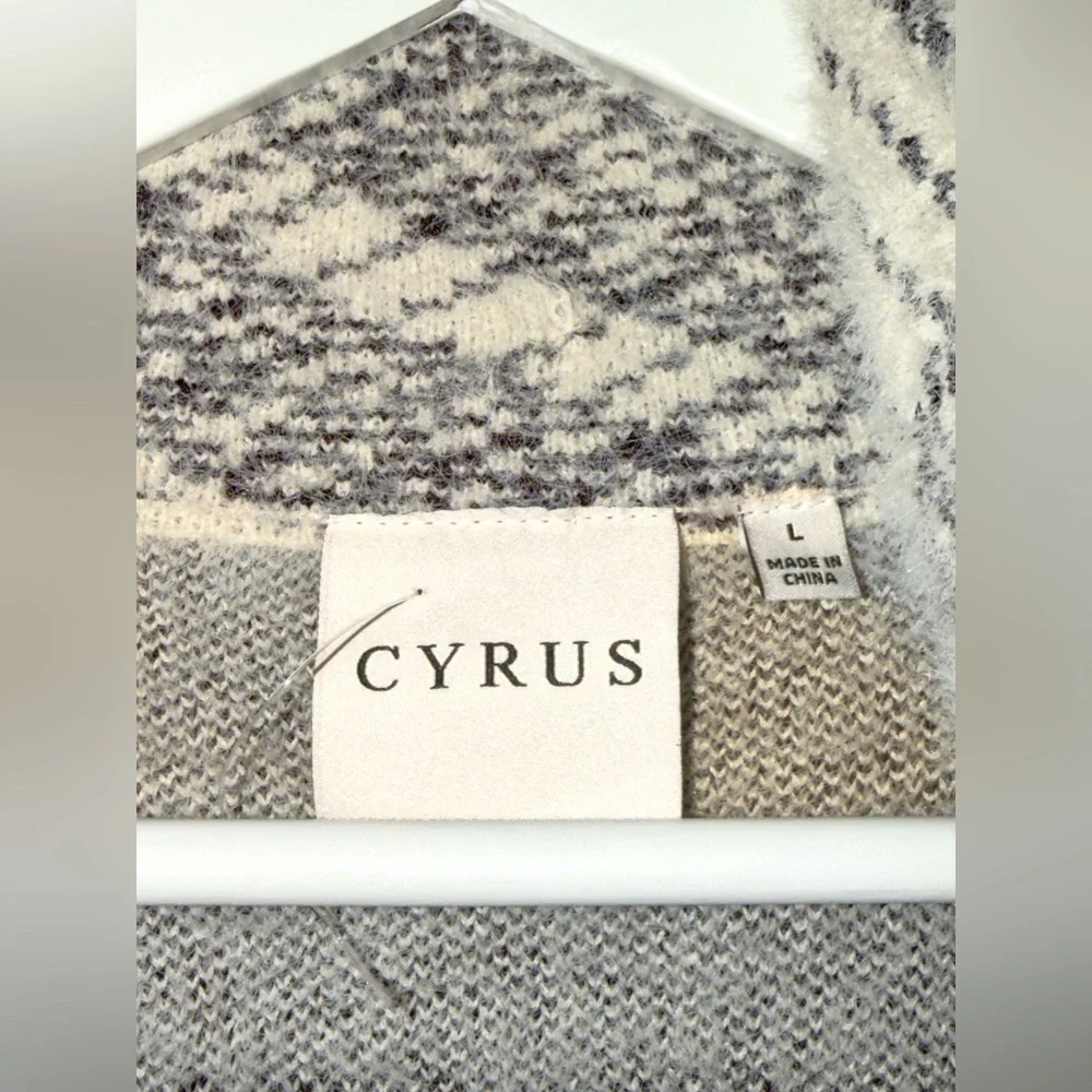 NWT! Cyrus Open Plaid Mink Sweater Coat Large Longline Contemporary Warm Pockets